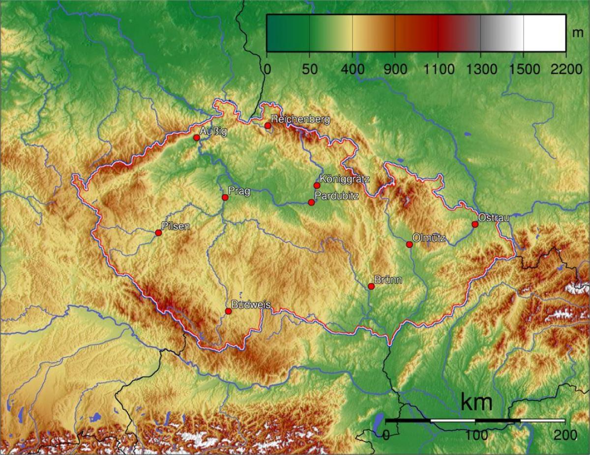 Mapa de altitud de la República Checa (Checoslovaquia)