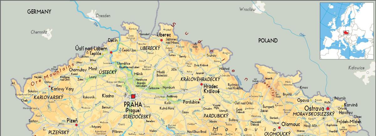 Mapa del norte de la República Checa (Checoslovaquia)