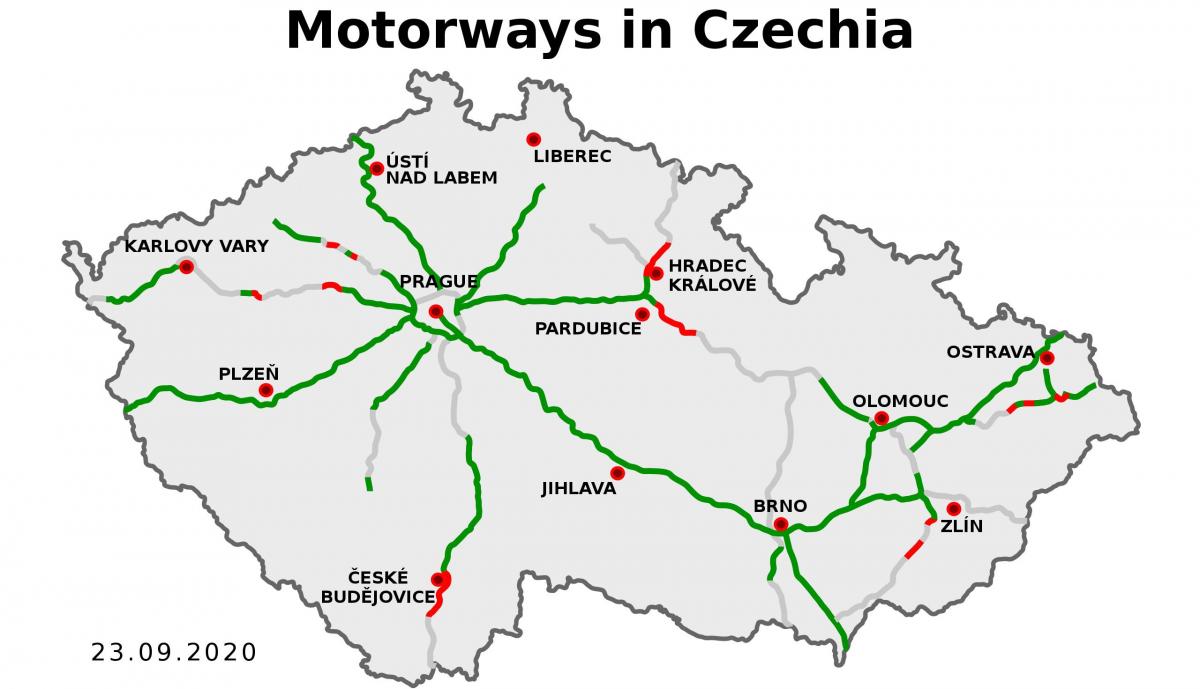 Mapa de autopistas de la República Checa (Checoslovaquia)