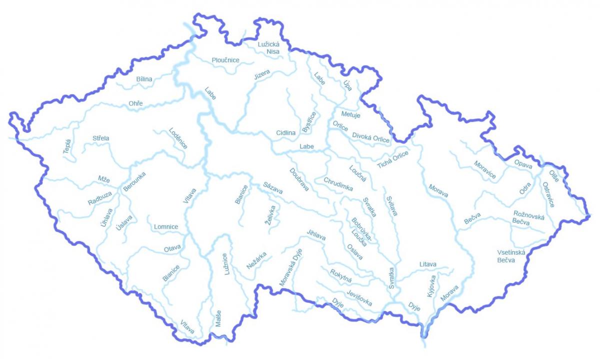 Mapa de los ríos de la República Checa (Checoslovaquia)