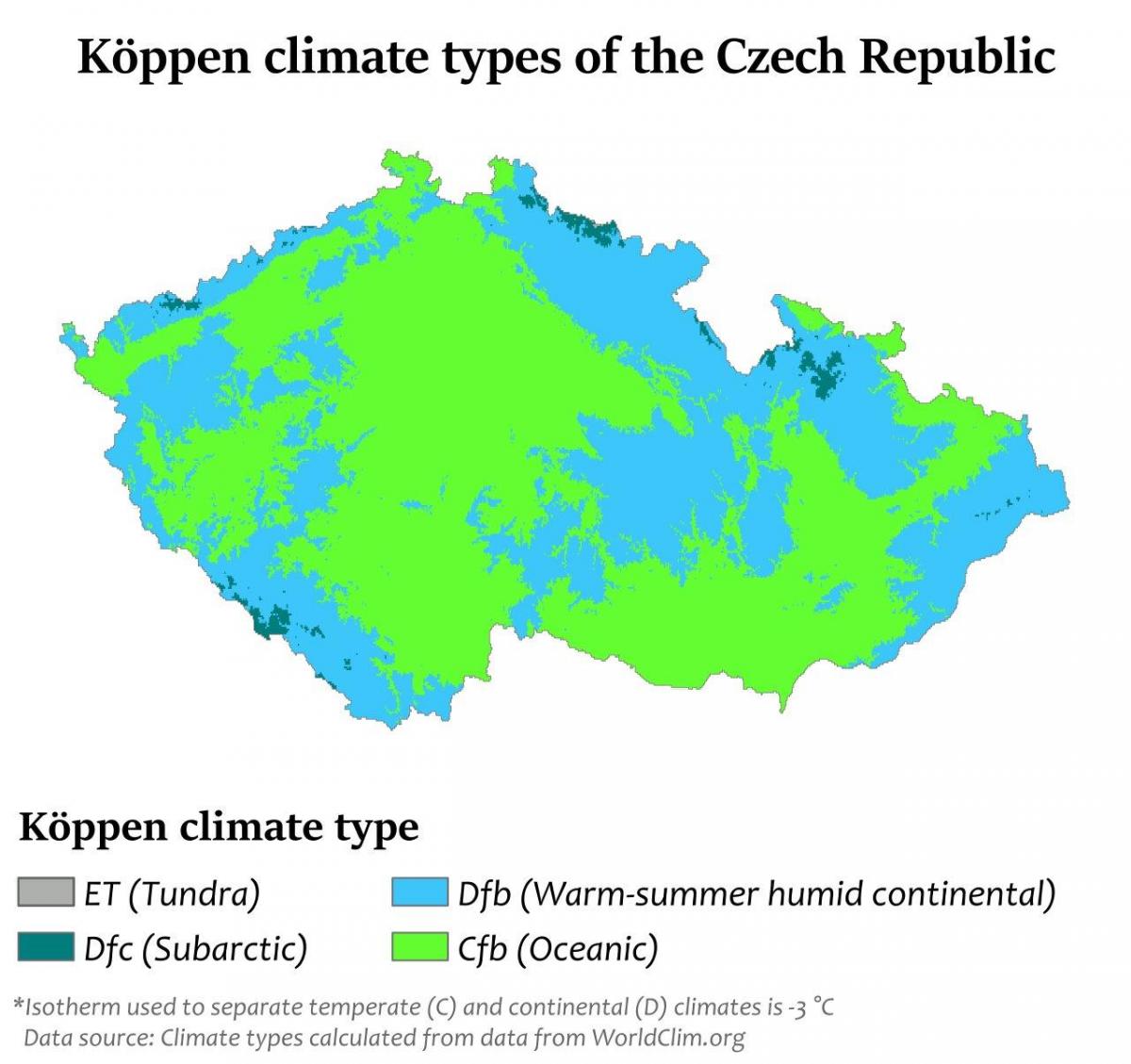 Mapa de temperatura de la República Checa (Checoslovaquia)