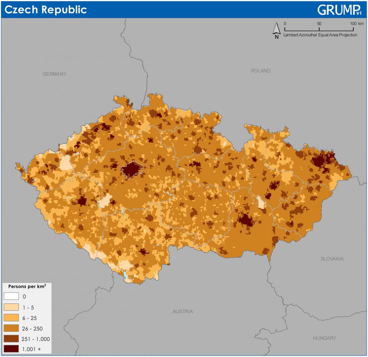 Mapa de densidad de la República Checa (Checoslovaquia)