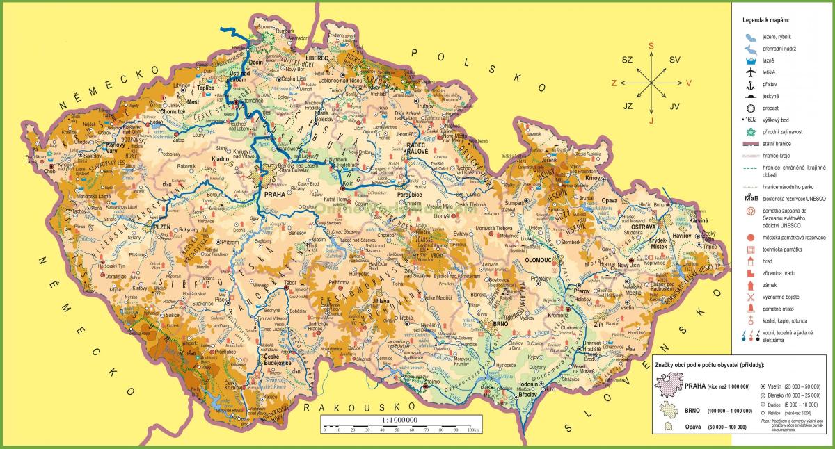 Mapa topográfico de la República Checa (Checoslovaquia)